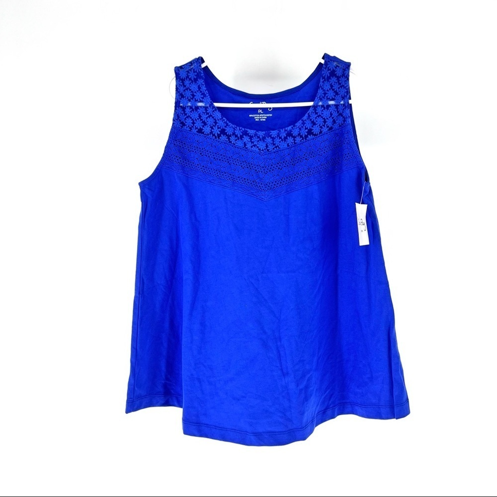 Coral Bay Women's Solid Sleeveless Lace Neckline Top - PL